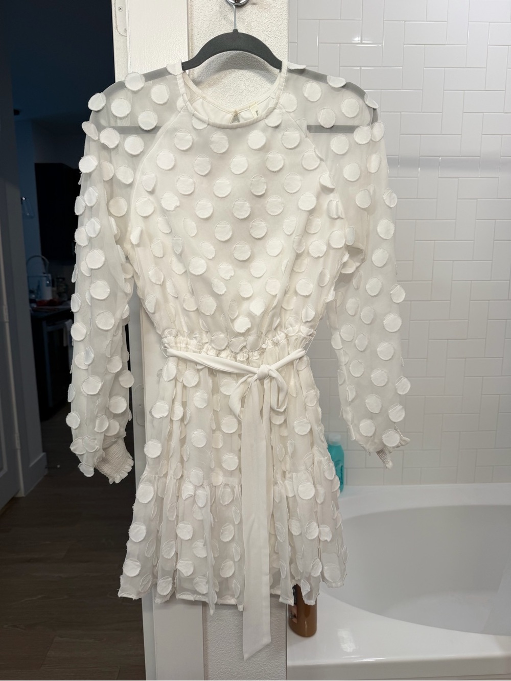 White Polka Dot Mini Dress with Tie Waist